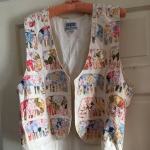 Hippie Vest with Appliquéd Elephants-Sz M